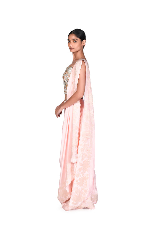 Dahlia EMB Bustier with issue applique Draped Saree